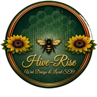 Hive-Rise badge, a bee between two sunflowers