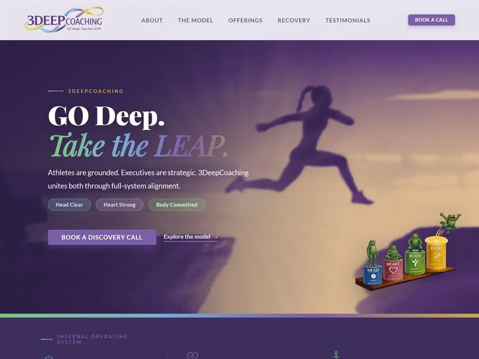 3Deep Coaching homepage: GO Deep. Take the LEAP.
