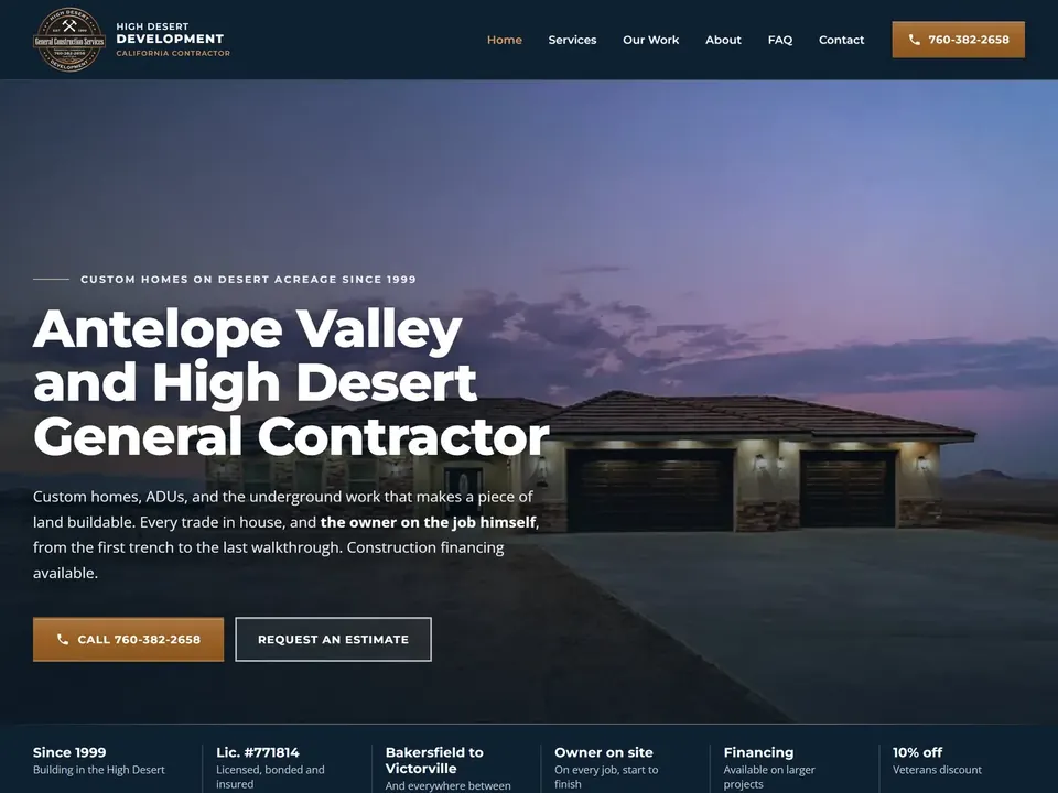 High Desert Development homepage: general contractor for the Antelope Valley