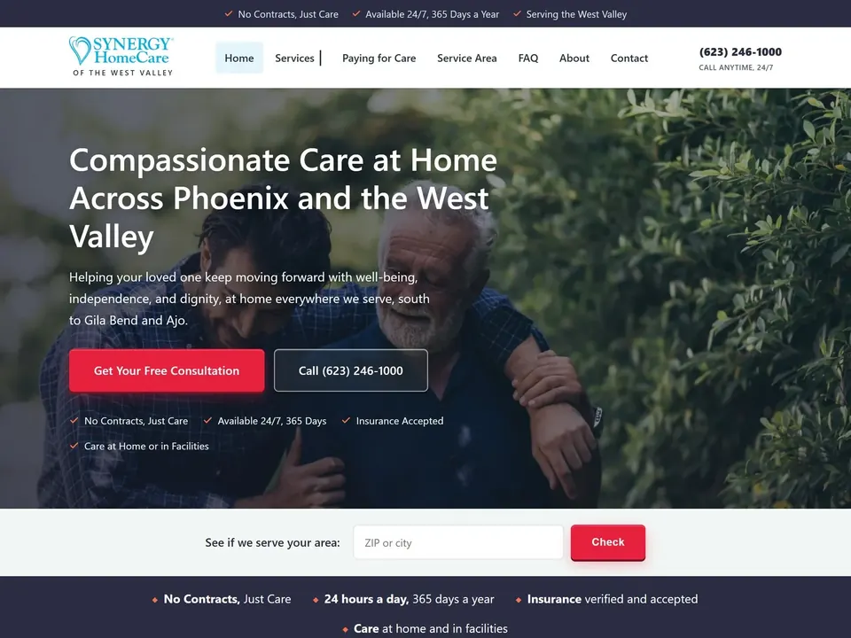 SYNERGY HomeCare of the West Valley homepage: compassionate care at home